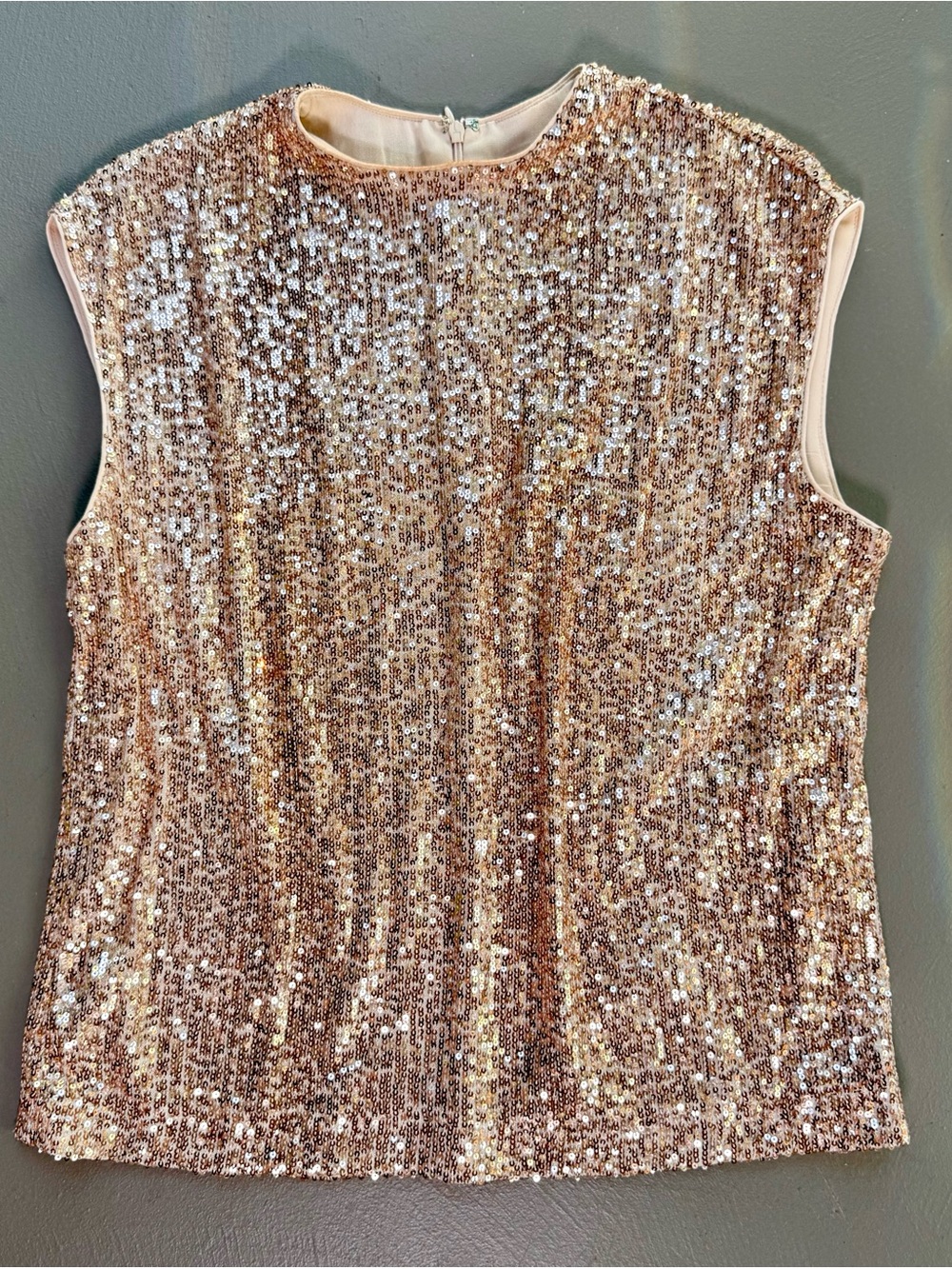 Calvin Klein Sequin Shell Top SMALL Rose Gold Holiday Party Cocktail Blouse